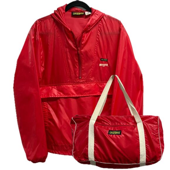 Vintage Jac-A-Bag Beefeater Gin Jacket Duffel Bag Combo JAB Korea Red Nylon 80s
